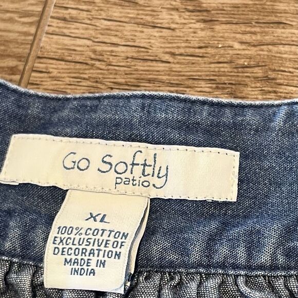 Go Softly Dress XL Embroidered Floral Short Sleeve Zip-Front Denim Patio Mumu - Picture 4 of 13